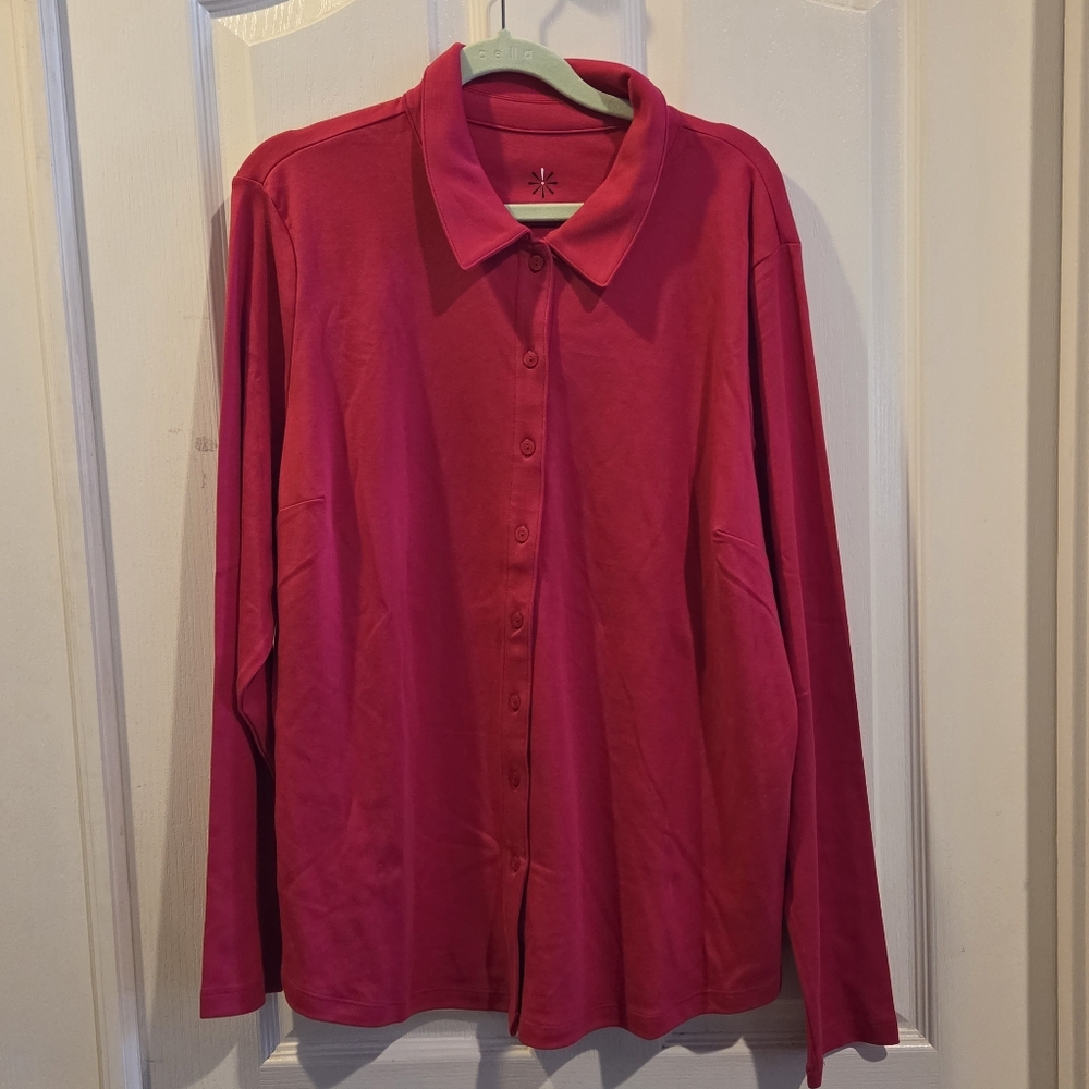 Isaac Mizrahi Live Pink Shirt Top Cotton Collared Button Front XL New No Tags